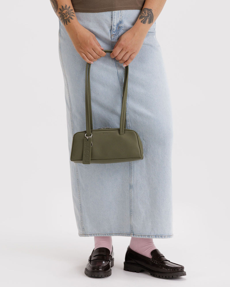 BAGGU  Small Recycled Leather Bowler Bag - Loden