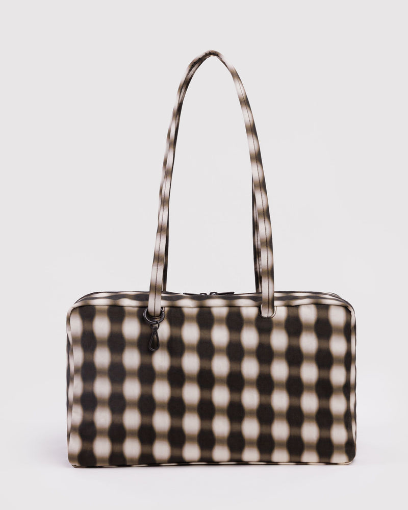 BAGGU  Medium Nylon Bowler Bag - Blurred Gingham Brown