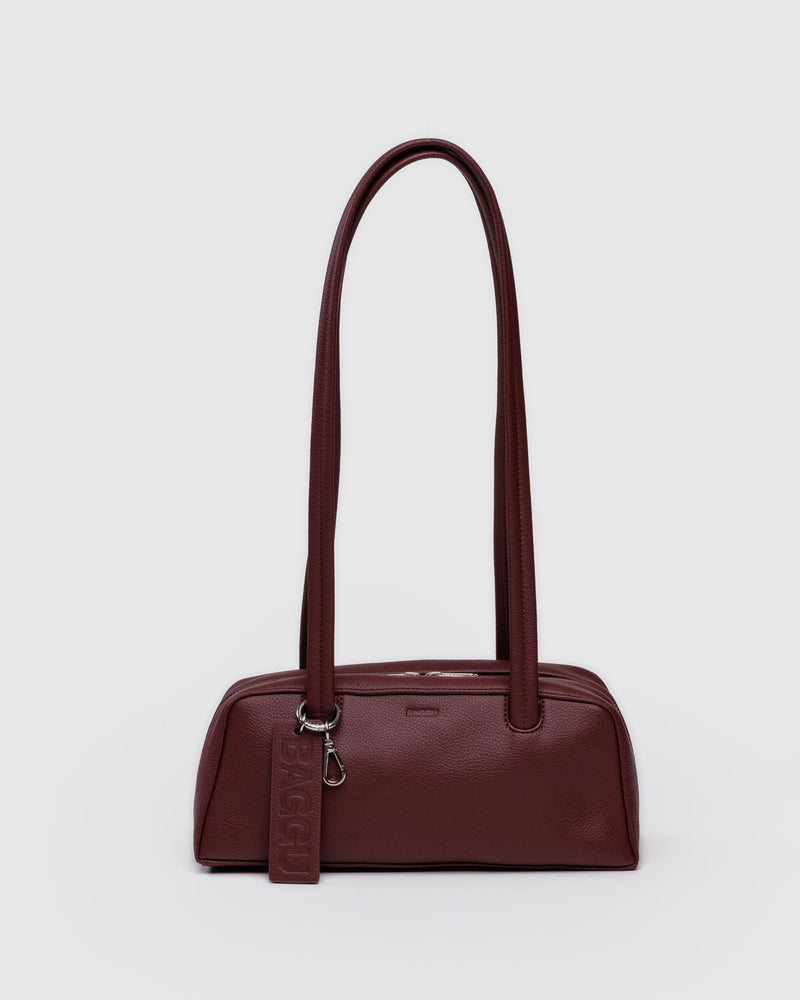 BAGGU  Small Recycled Leather Bowler Bag - Mahogany