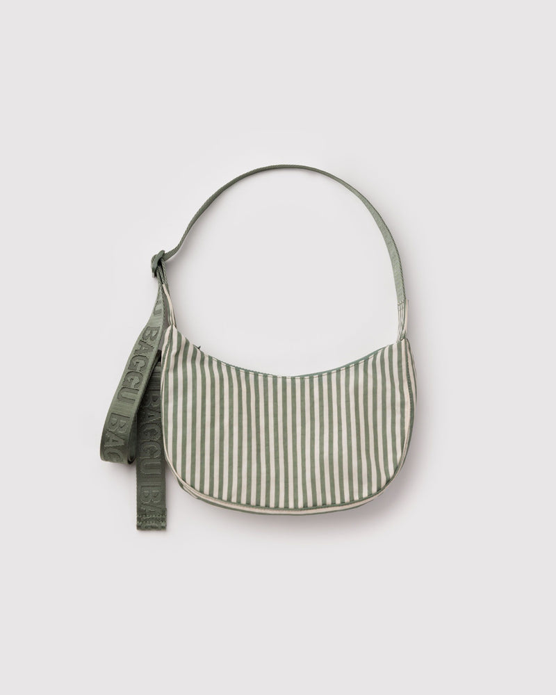 BAGGU  Small Nylon Crescent Bag - Sage Stripe