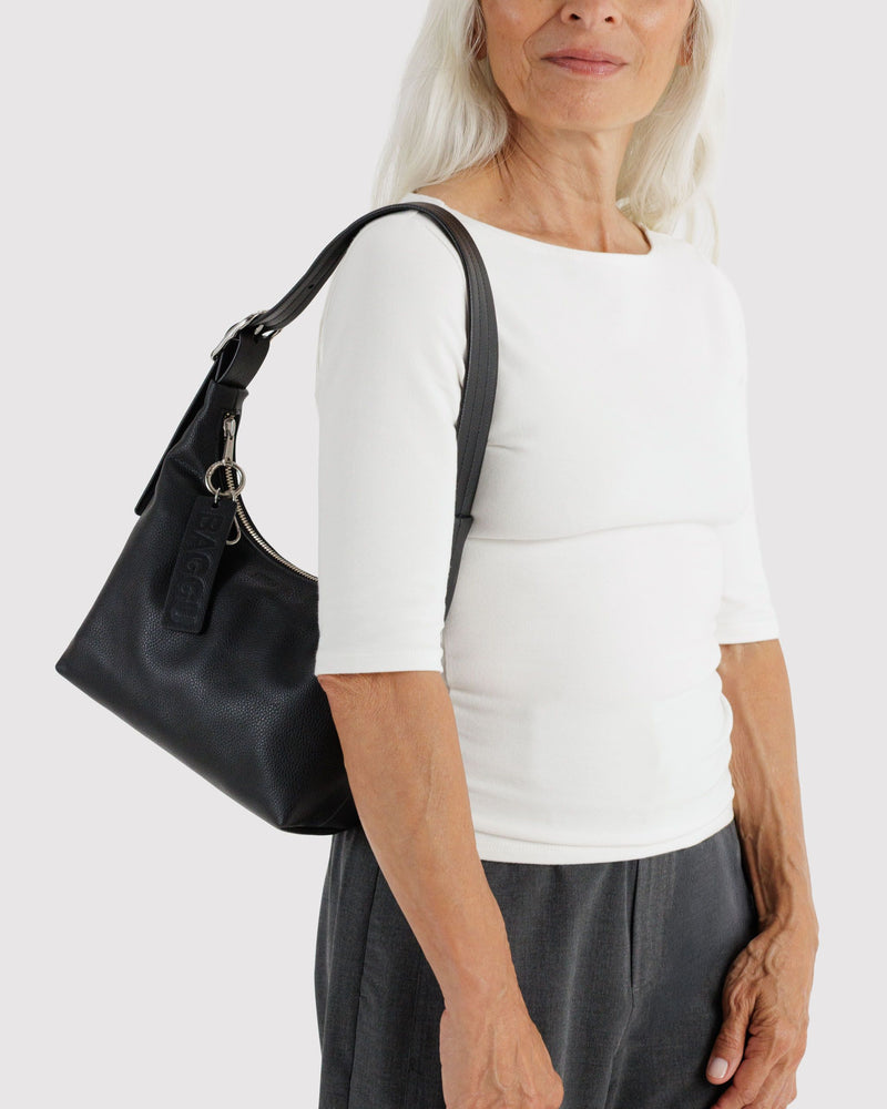 BAGGU  Mini Recycled Leather Shoulder Bag - Black
