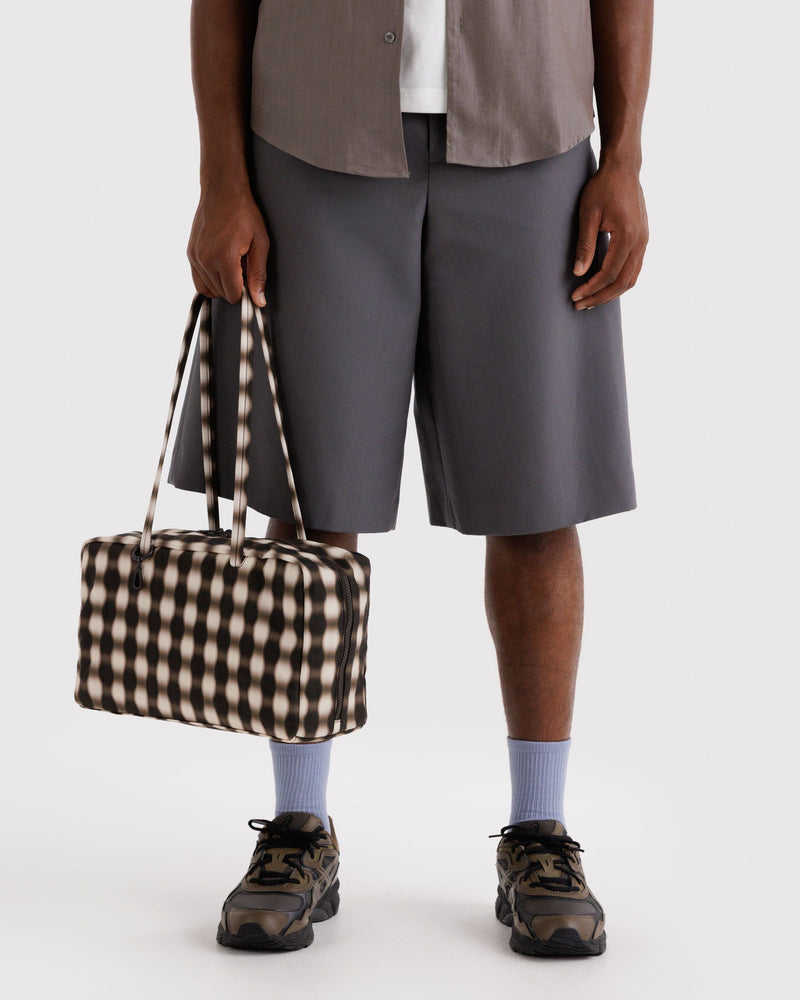 BAGGU  Medium Nylon Bowler Bag - Blurred Gingham Brown