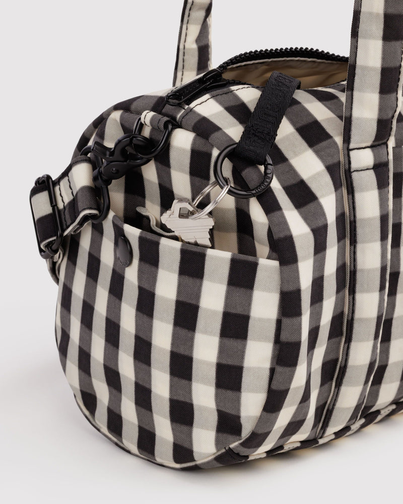 BAGGU Black Bags Nylon Duffle Bag - Black and Cream Gingham