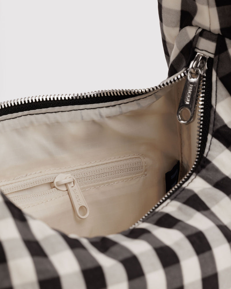 BAGGU Black Bags Small Nylon Meringue Bag - Black and Cream Gingham