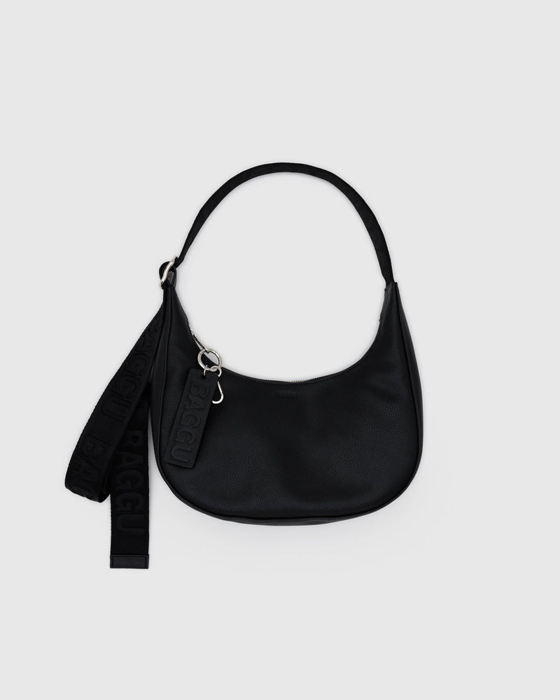 BAGGU  Small Recycled Leather Crescent Bag - Black