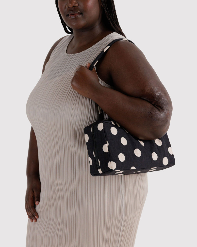 BAGGU Black Bags Nylon Bowler Bag - Black and Cream Polka Dot