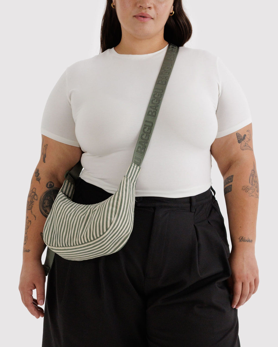 BAGGU Products Small Nylon Crescent Bag - Sage Stripe