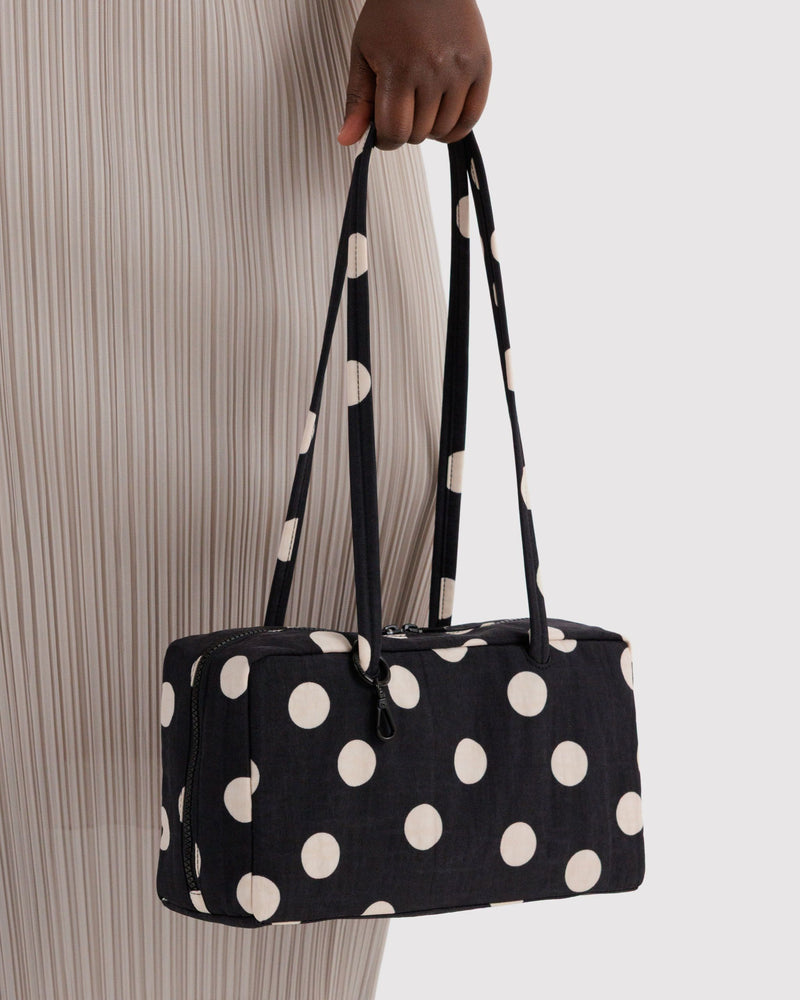 BAGGU Black Bags Nylon Bowler Bag - Black and Cream Polka Dot