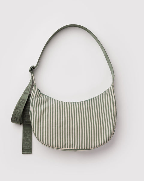 BAGGU New Arrivals Medium Nylon Crescent Bag - Sage Stripe