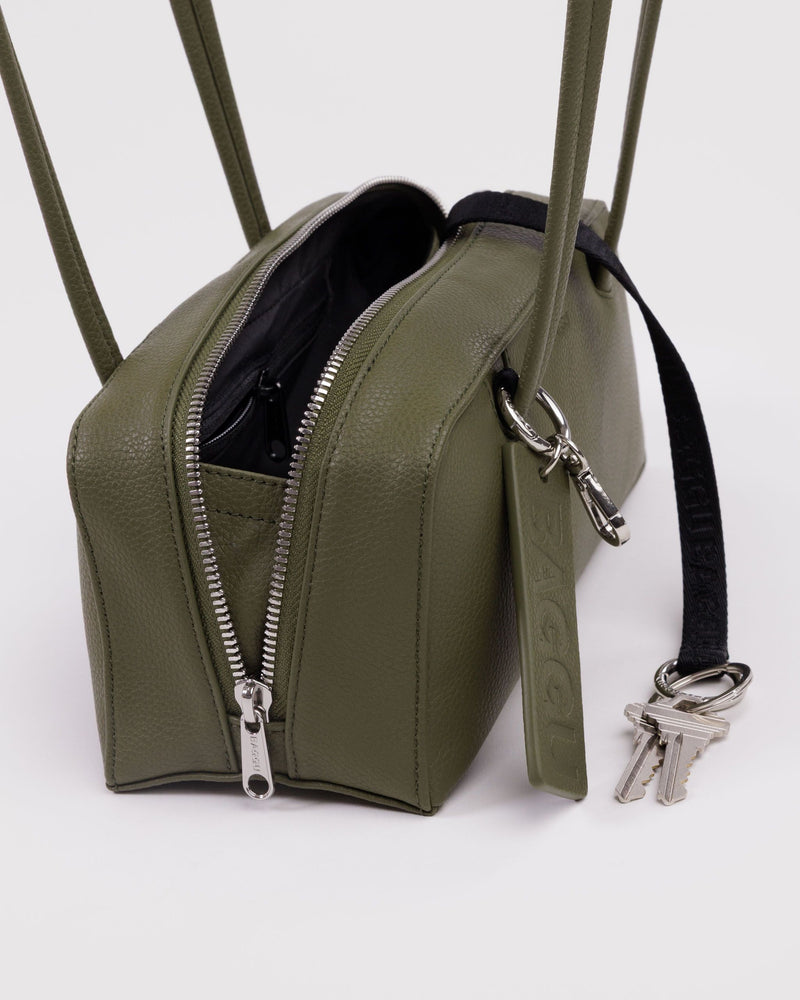 BAGGU  Small Recycled Leather Bowler Bag - Loden