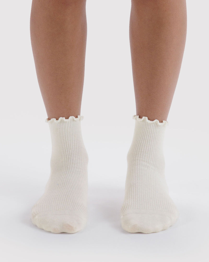 BAGGU  Lettuce Edge Sock Set of 2 - White