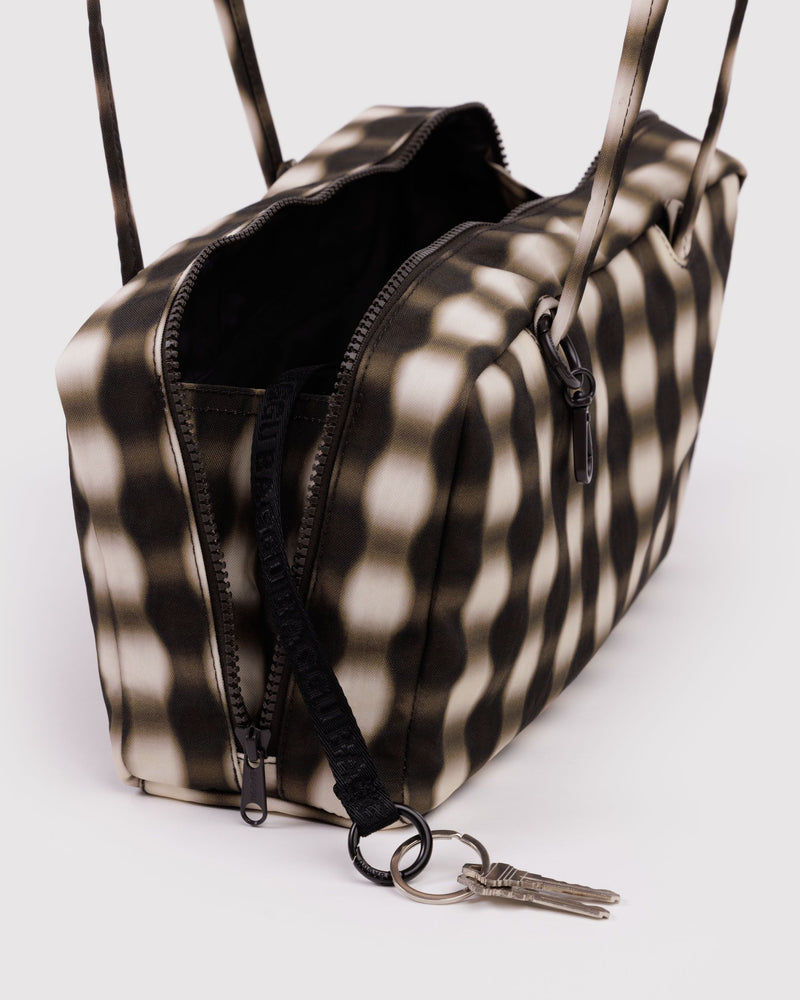 BAGGU  Nylon Bowler Bag - Blurred Gingham Brown