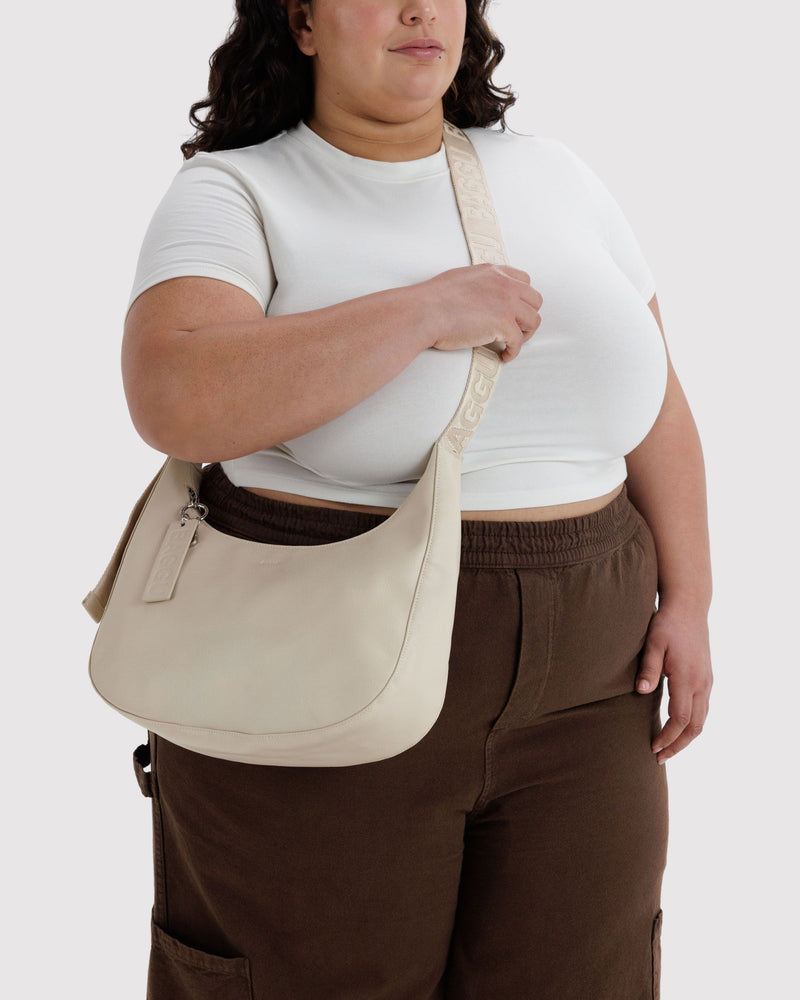 BAGGU  Medium Recycled Leather Crescent Bag - Stone