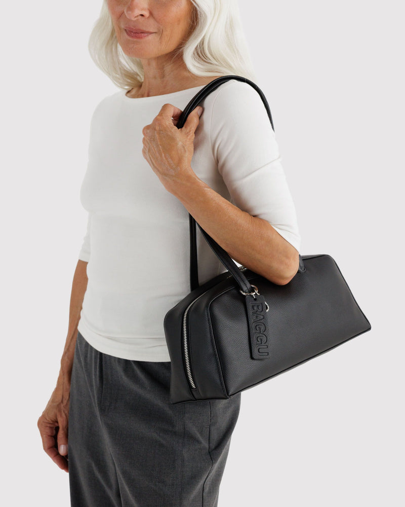 BAGGU  Recycled Leather Bowler Bag - Black