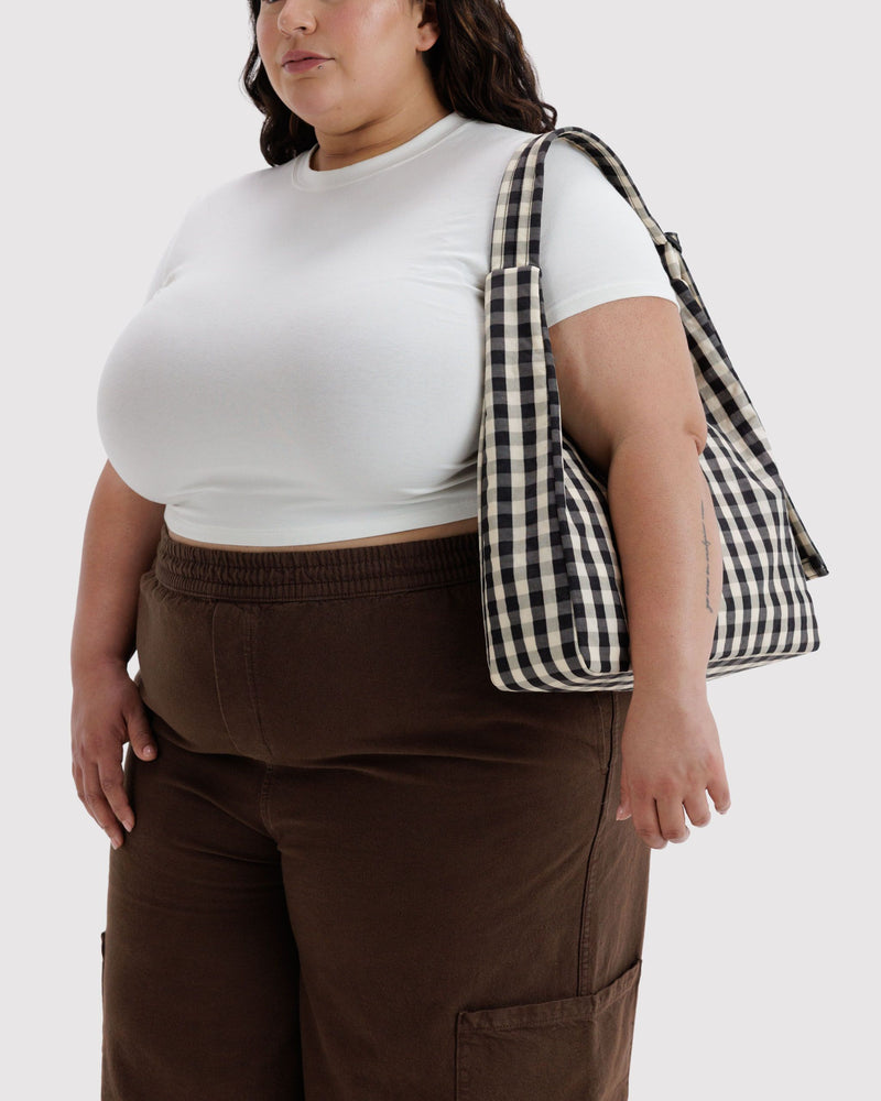 BAGGU  Nylon Shoulder Bag - Black and Cream Gingham