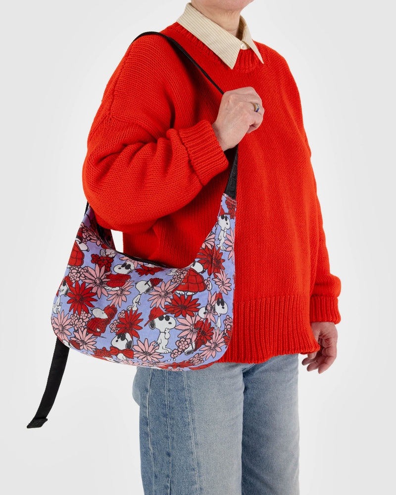 BAGGU.com Crossbody Bags Medium Nylon Crescent Bag - Floral Snoopy