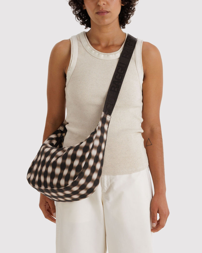 BAGGU New Arrivals Medium Nylon Crescent Bag - Blurred Gingham Brown