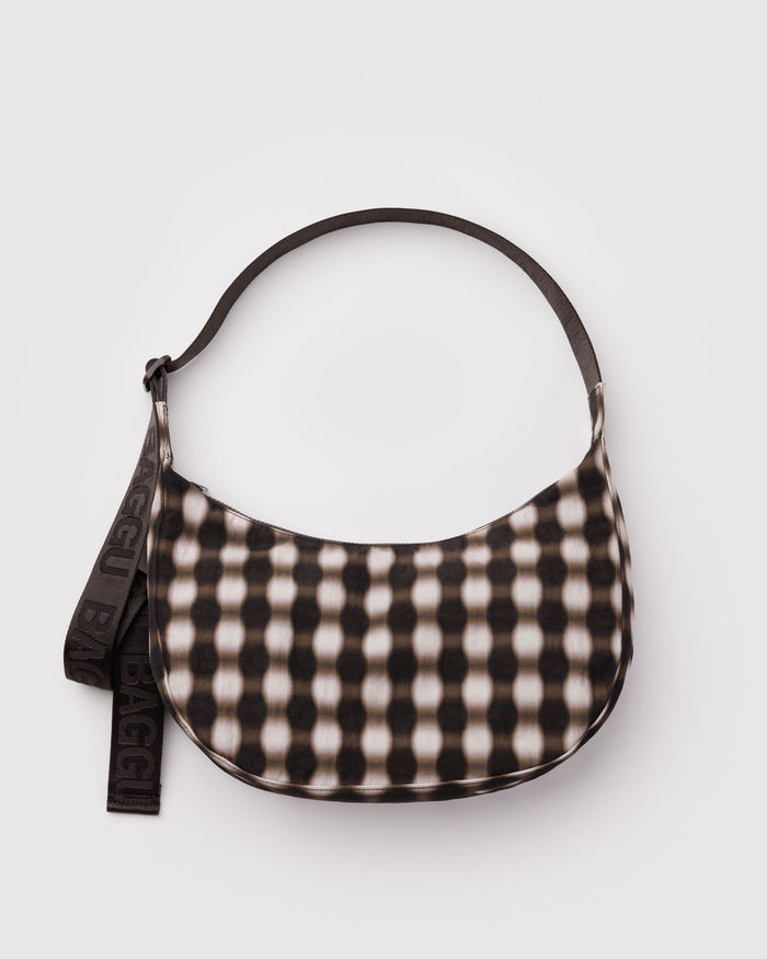 BAGGU Crossbody Bags Medium Nylon Crescent Bag - Blurred Gingham Brown