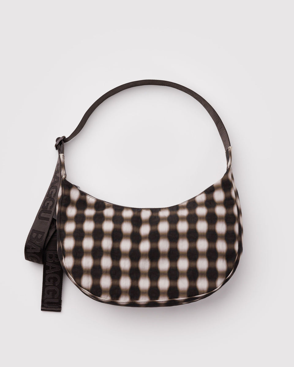 BAGGU Products Medium Nylon Crescent Bag - Blurred Gingham Brown