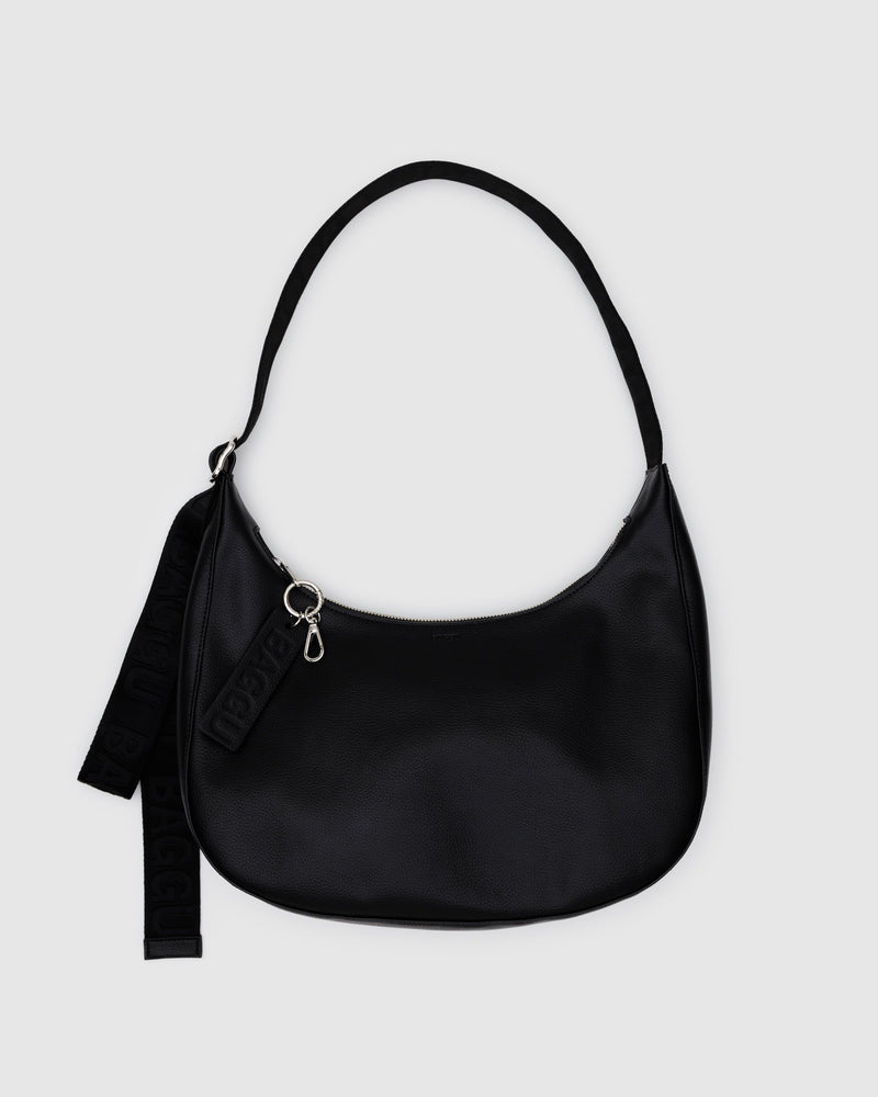 BAGGU  Medium Recycled Leather Crescent Bag - Black